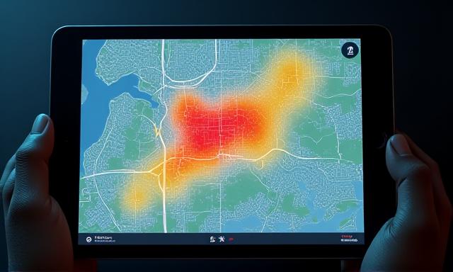Digital map displaying heatmaps indicating crowd density and flow during a live event